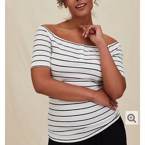 Torrid STRIPED RIB OFF SHOULDER HENLEY TEE